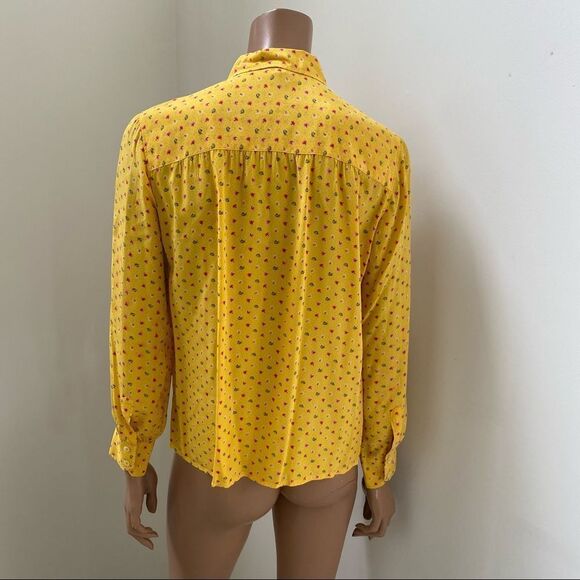 Celine Paris Vintage Yellow Silk Floral Blouse M - Picture 7 of 11